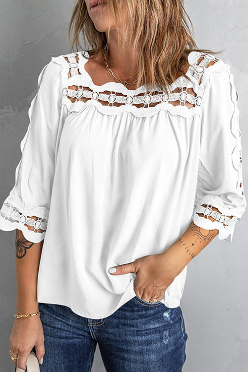 Crochet Trim Hollow Blouse