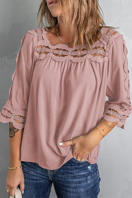 Crochet Trim Hollow Blouse