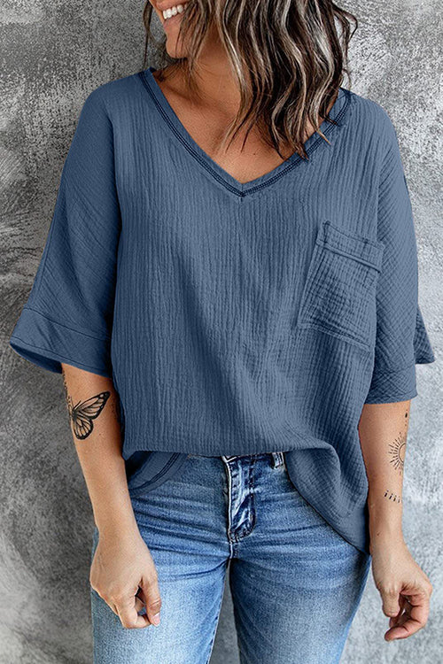 Pockets V Neck Blouse