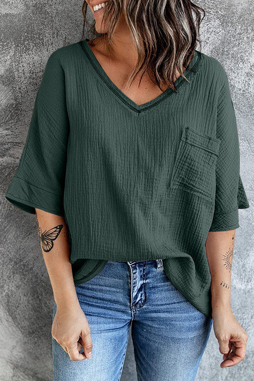 Pockets V Neck Blouse
