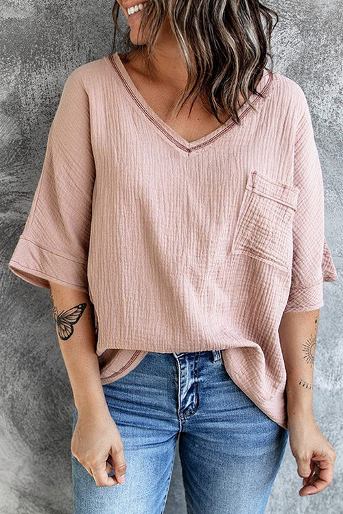 Pockets V Neck Blouse