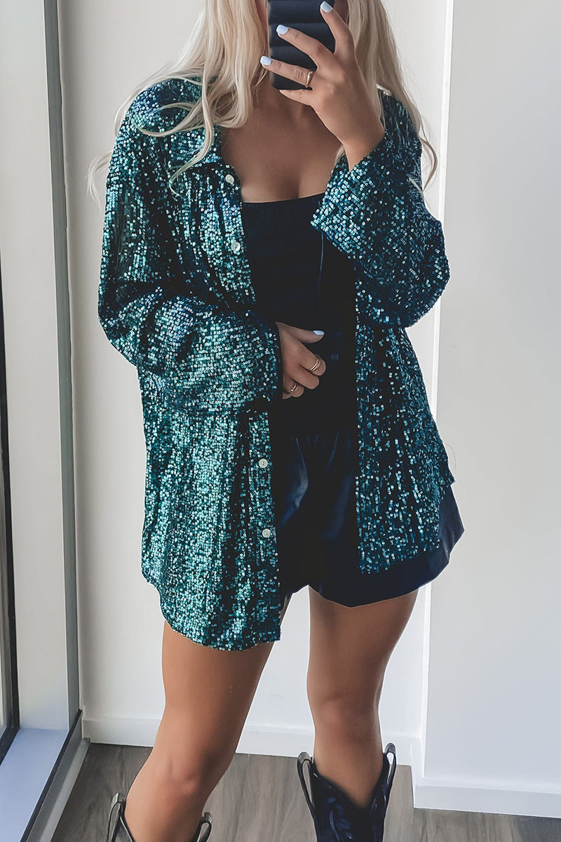 Sequin Oversized Button Shirt