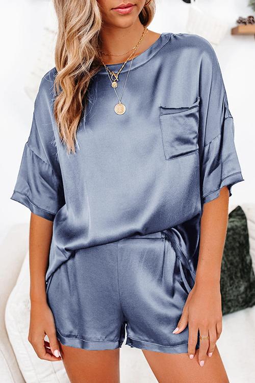 Satin Loose T Shirt Shorts Set