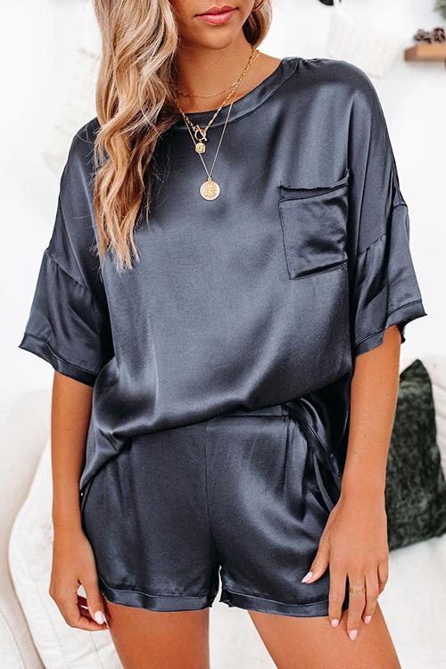Satin Loose T Shirt Shorts Set
