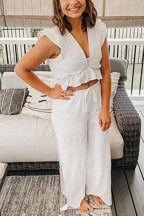 Ruffles Crop Slit Pants Set