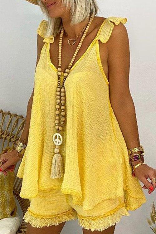 Ruffles Sleeveless Blouse Shorts Set