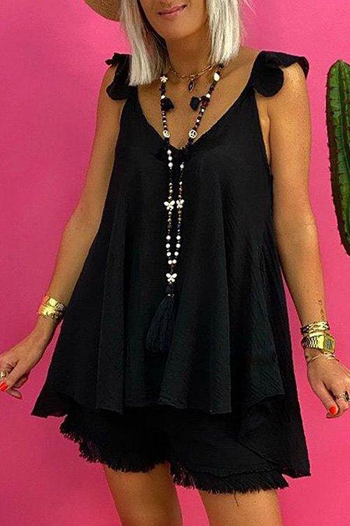 Ruffles Sleeveless Blouse Shorts Set