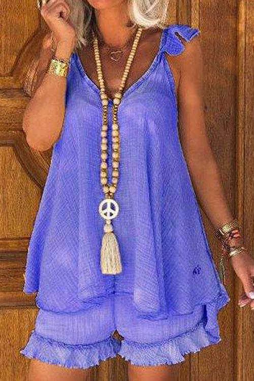 Ruffles Sleeveless Blouse Shorts Set