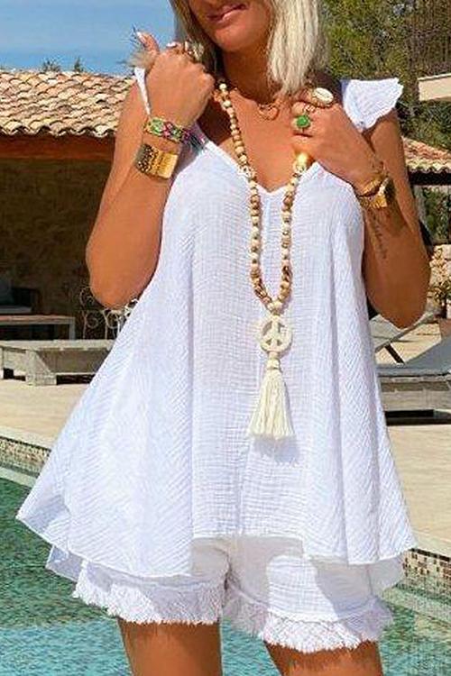 Ruffles Sleeveless Blouse Shorts Set