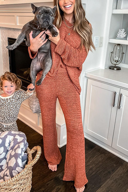 Solid Knit Dew Shouler Pants Sets