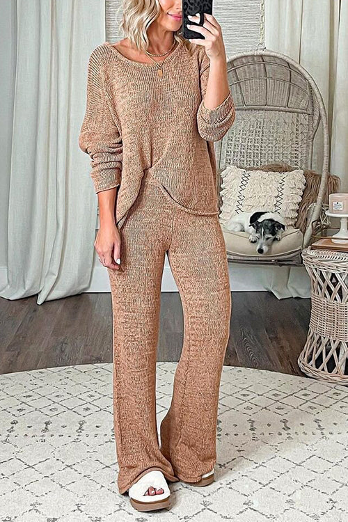 Solid Knit Dew Shouler Pants Sets