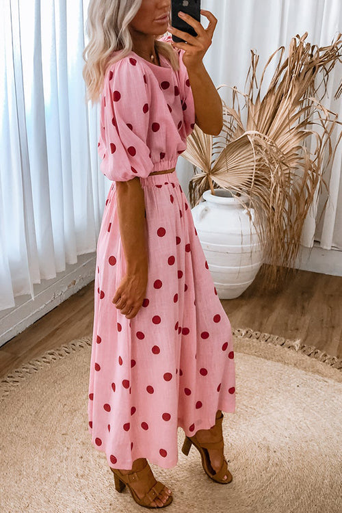 Polka Dot Puff Sleeve Maxi Skirts Set