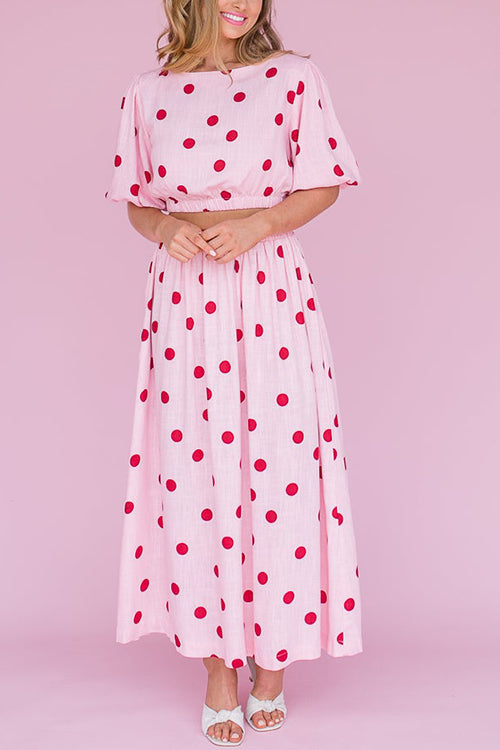 Polka Dot Puff Sleeve Maxi Skirts Set