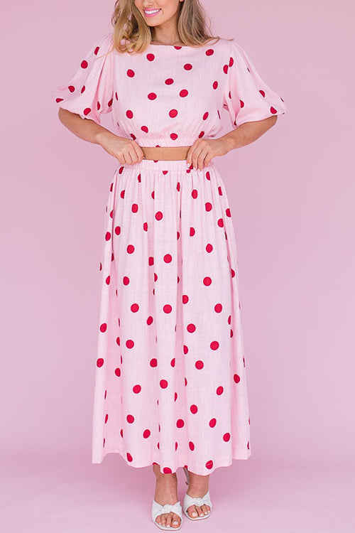 Polka Dot Puff Sleeve Maxi Skirts Set