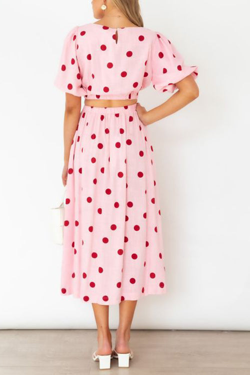 Polka Dot Puff Sleeve Maxi Skirts Set