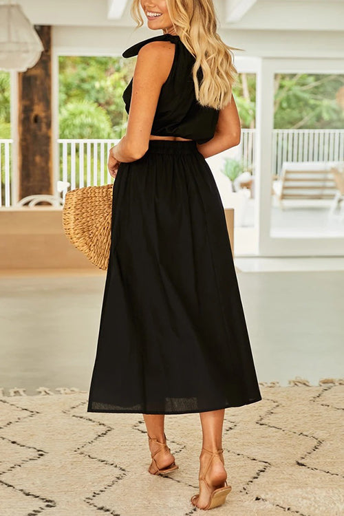 One Shoulder Crop Maxi Skirts Set