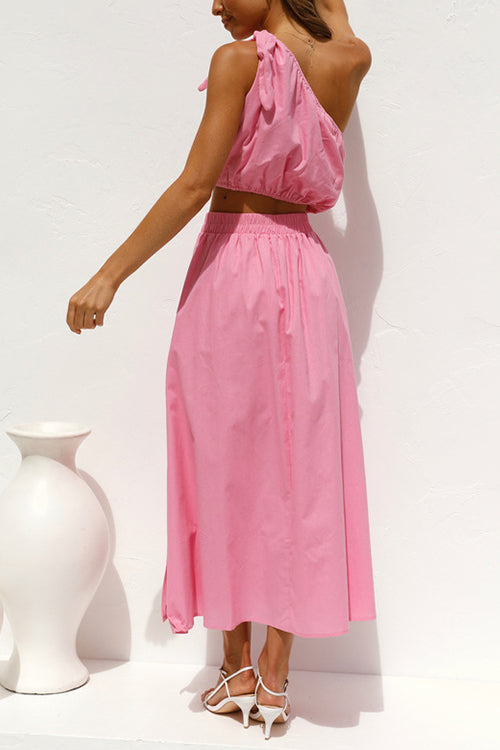 One Shoulder Crop Maxi Skirts Set