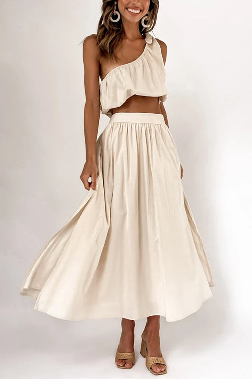 One Shoulder Crop Maxi Skirts Set