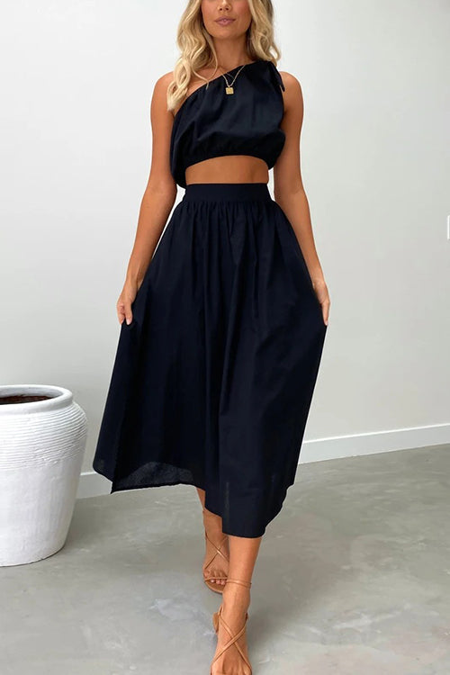 One Shoulder Crop Maxi Skirts Set