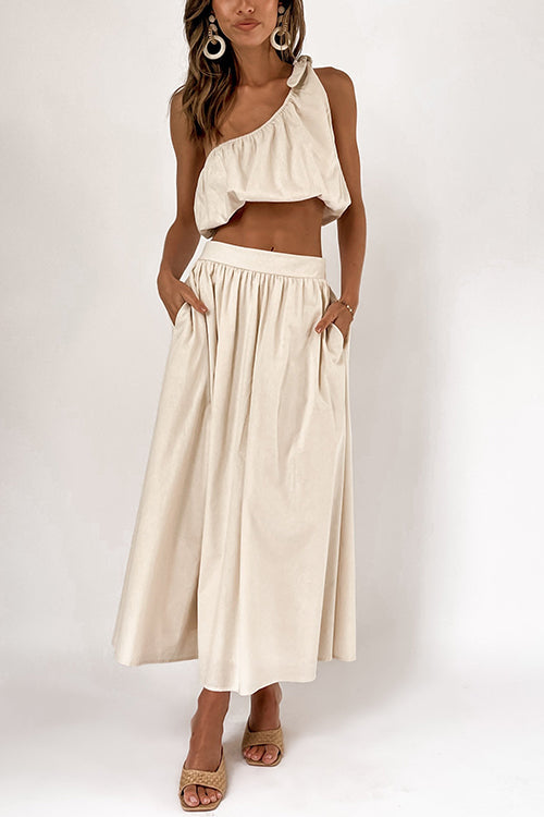 One Shoulder Crop Maxi Skirts Set
