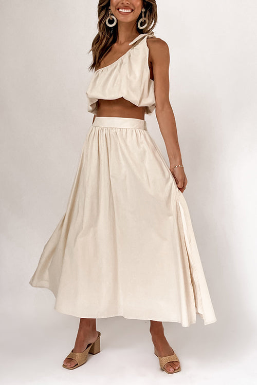One Shoulder Crop Maxi Skirts Set