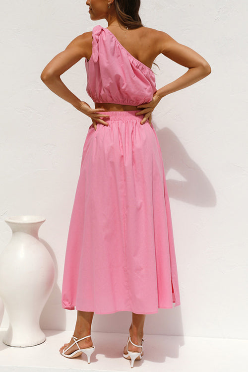 One Shoulder Crop Maxi Skirts Set