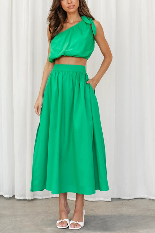 One Shoulder Crop Maxi Skirts Set