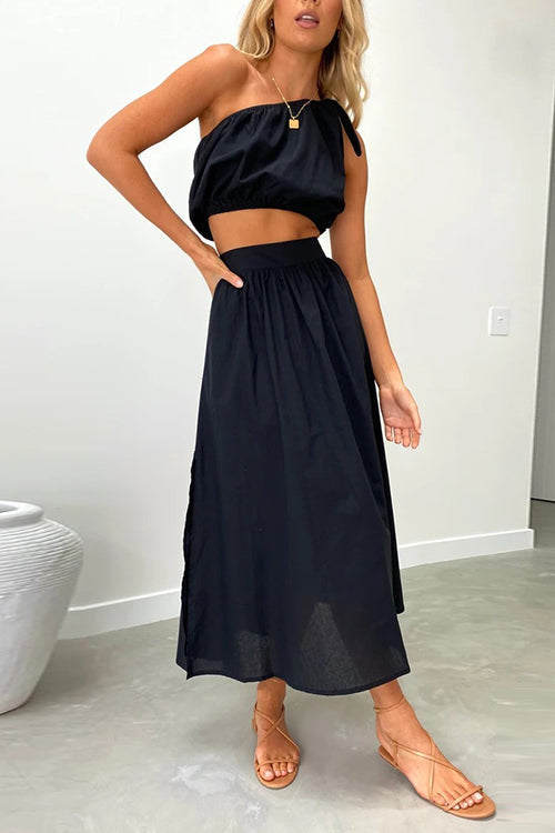 One Shoulder Crop Maxi Skirts Set