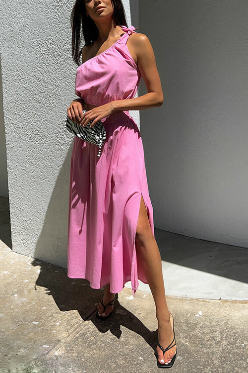 One Shoulder Crop Maxi Skirts Set
