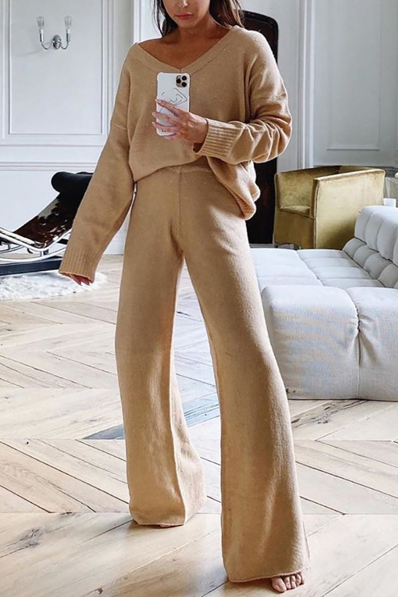 V Neck Loose Swater Pants Set