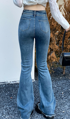 Vintage '90s Seamed Trim Mid Waist Skinny Flare Jeans - Blue