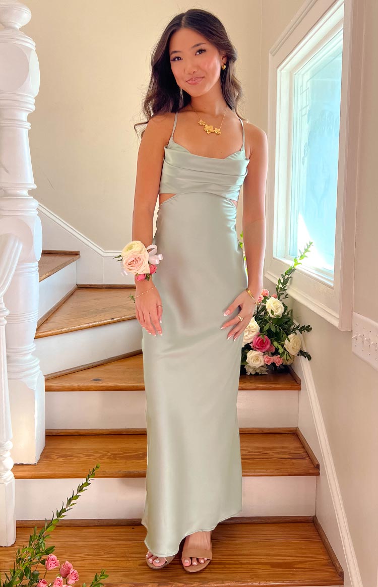 Satin Cowl Neck Side Cut Out Strappy Back Maxi Dress 12