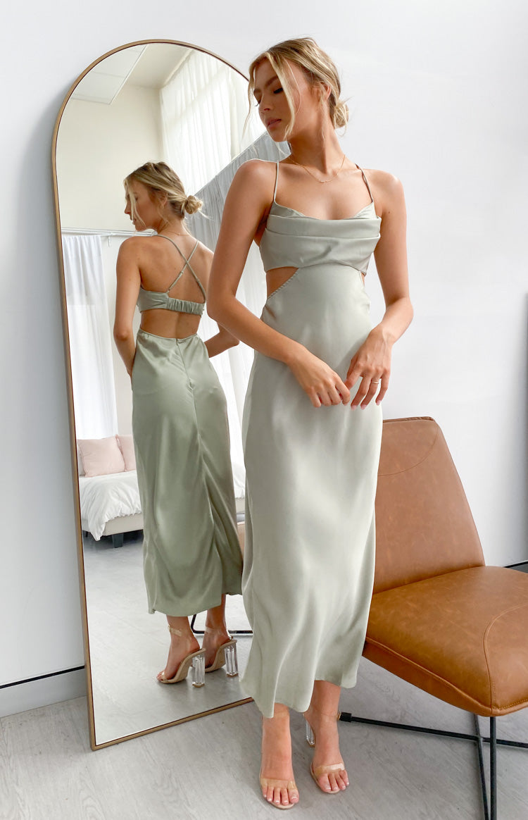 Satin Cowl Neck Side Cut Out Strappy Back Maxi Dress 7