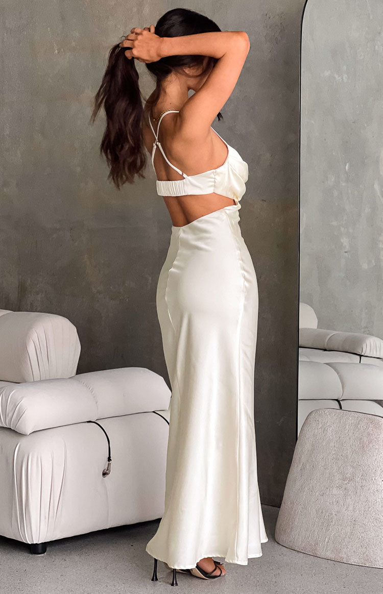 Satin Cowl Neck Cut Out Waist Spaghetti Strap Maxi Dress 7