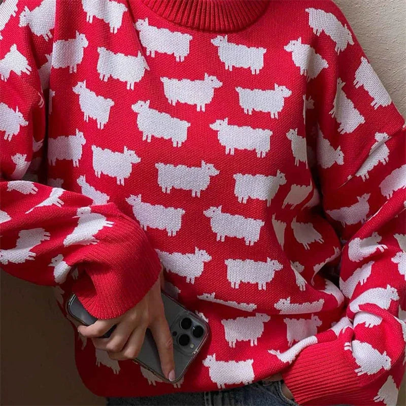 Printed Round Neck Long Sleeve Sweater