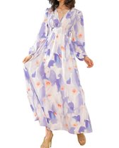 Floral Chiffon Deep V-Neck Long Sleeve Cut Out Maxi Dress 4