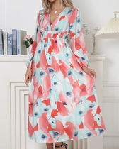 Floral Chiffon Deep V-Neck Long Sleeve Cut Out Maxi Dress 9