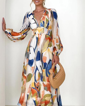 Floral Chiffon Deep V-Neck Long Sleeve Cut Out Maxi Dress 10