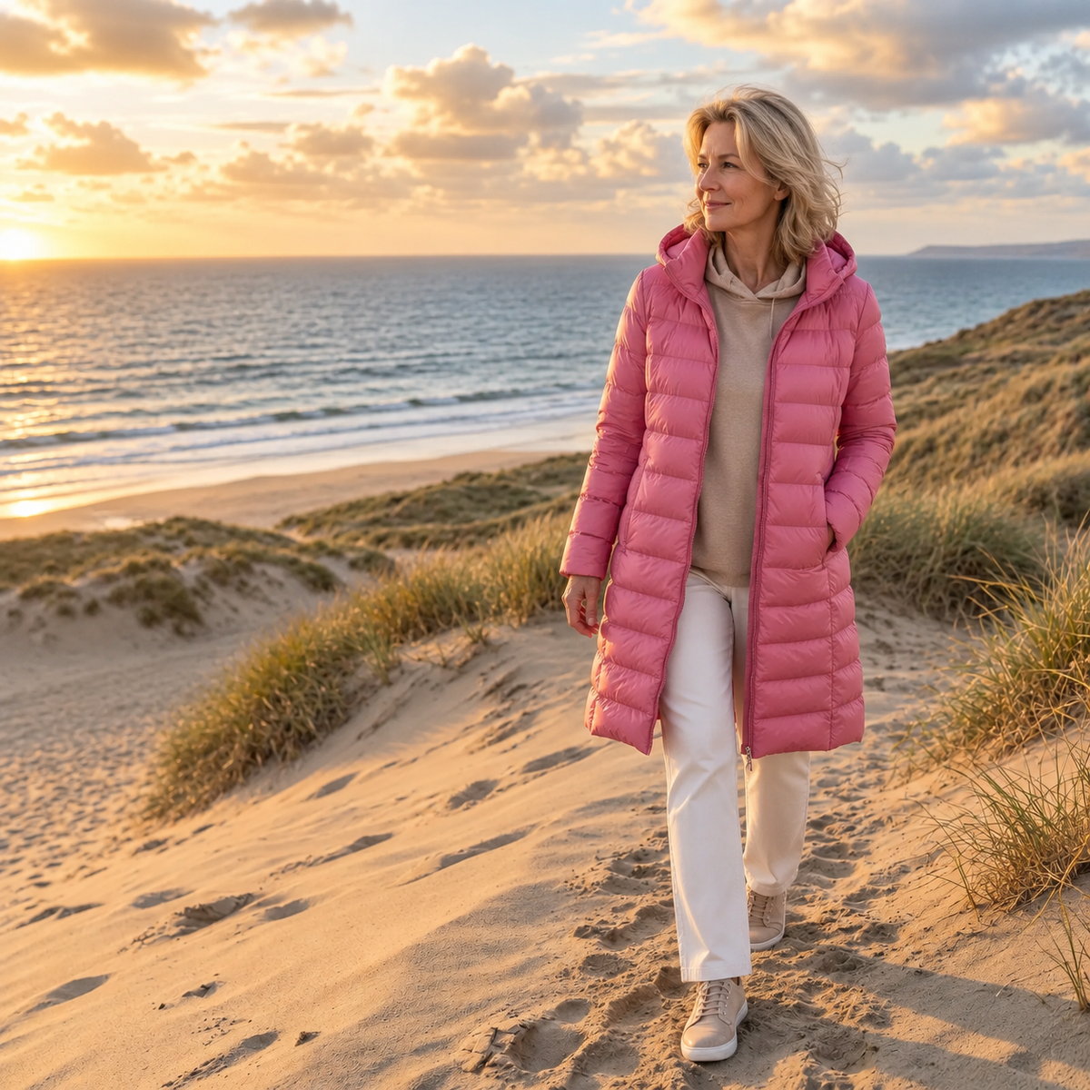 Hooded Zip Front Longline Lightweight Puffer Coat