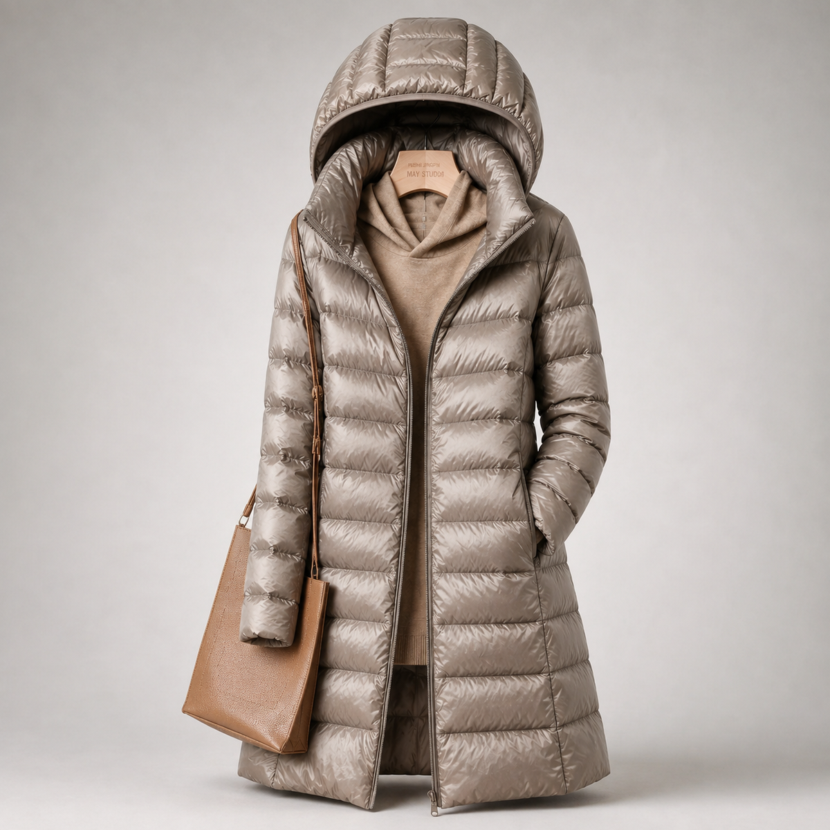 Hooded Zip Front Longline Lightweight Puffer Coat