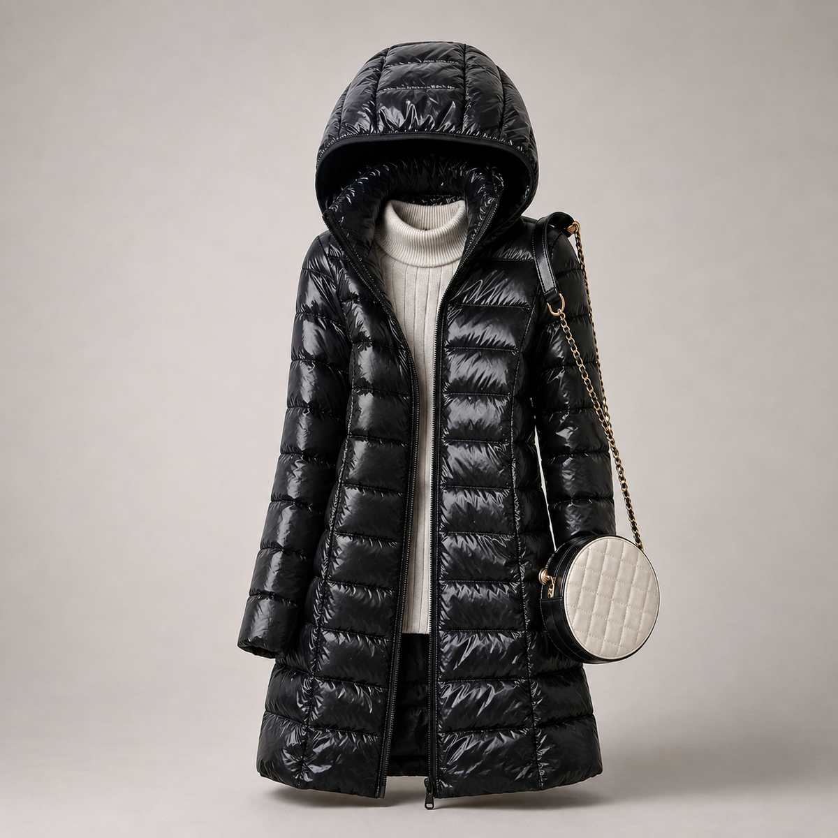 Hooded Zip Front Longline Lightweight Puffer Coat