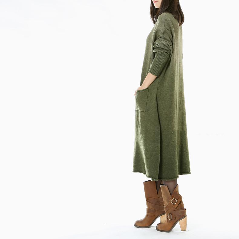 Tea green long woman sweaters knit maxi dress