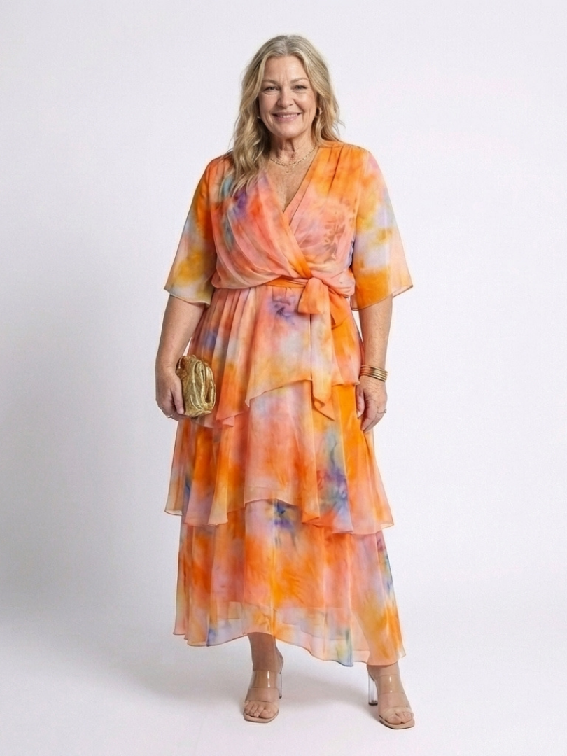 Floral Print V-Neck Flutter Sleeve Tiered Maxi Dress