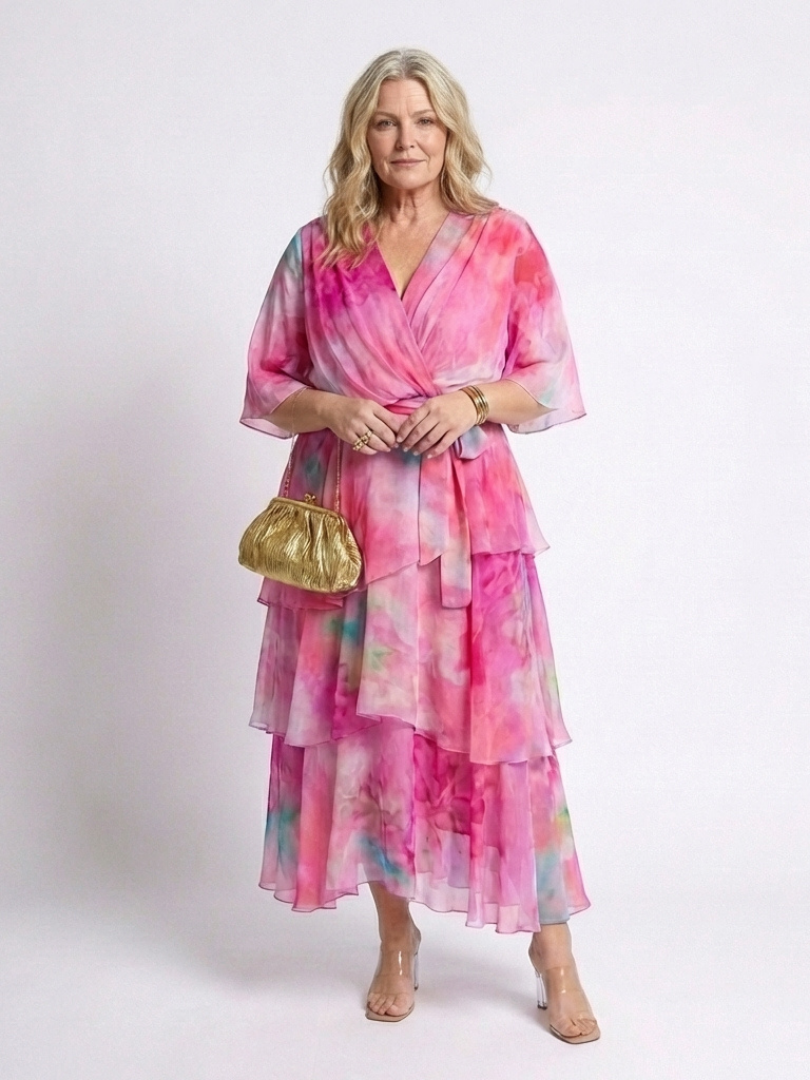 Floral Print V-Neck Flutter Sleeve Tiered Maxi Dress