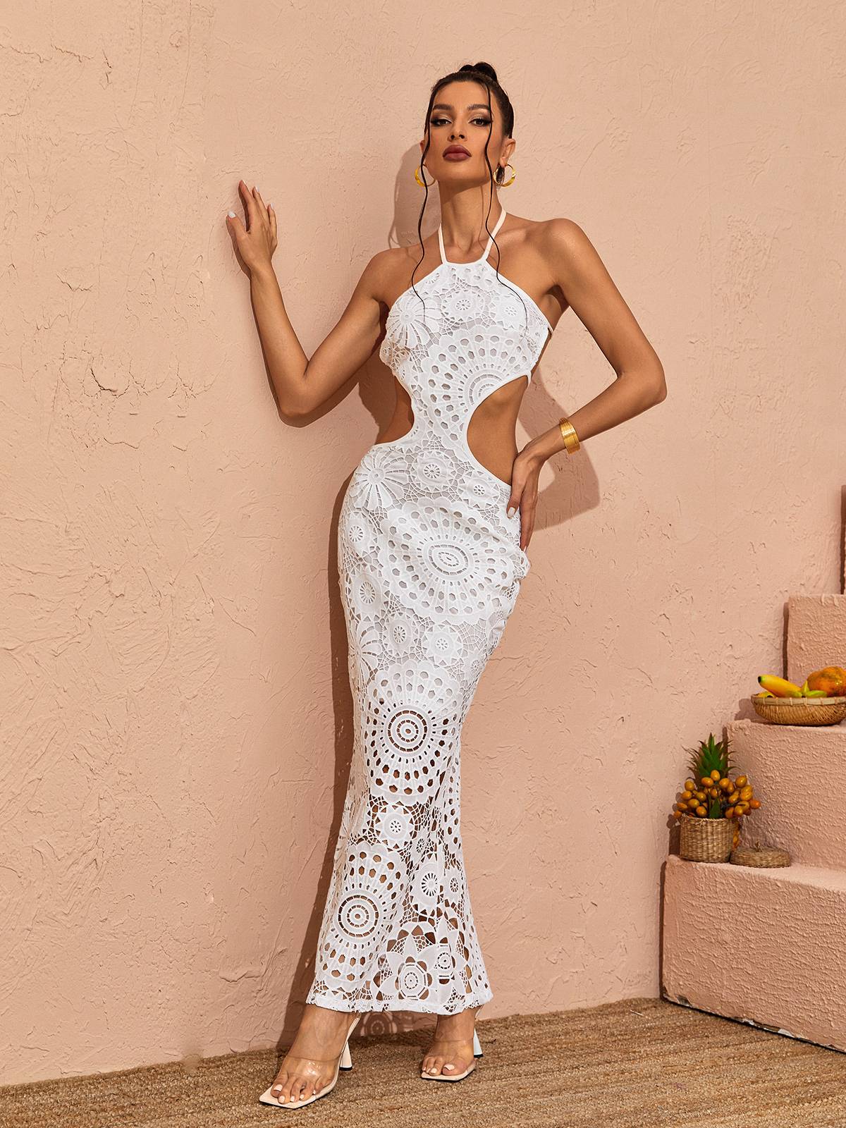 Thea Halterneck Cutout Lace Maxi Dress 2