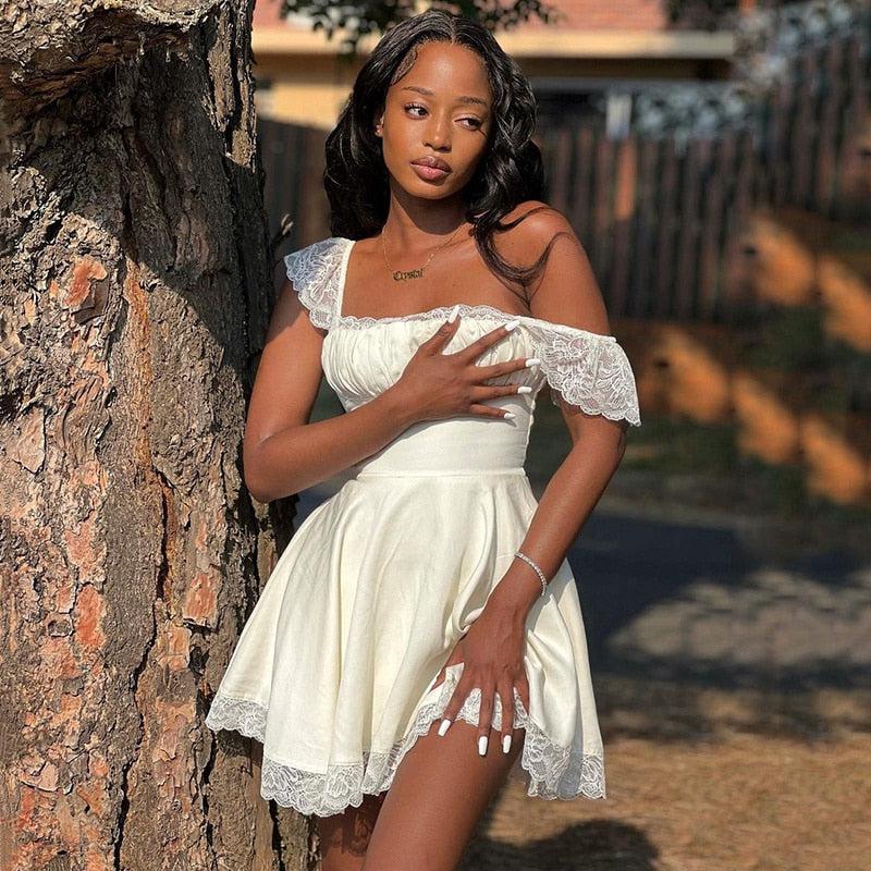 Tie Back Lace Mini Dress in White - View 7