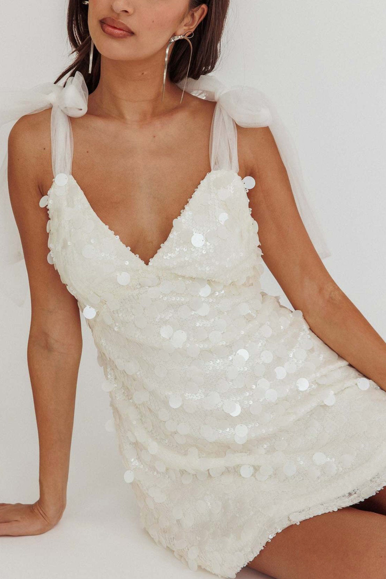 Tie up Low Cut Sequin Mini Dress