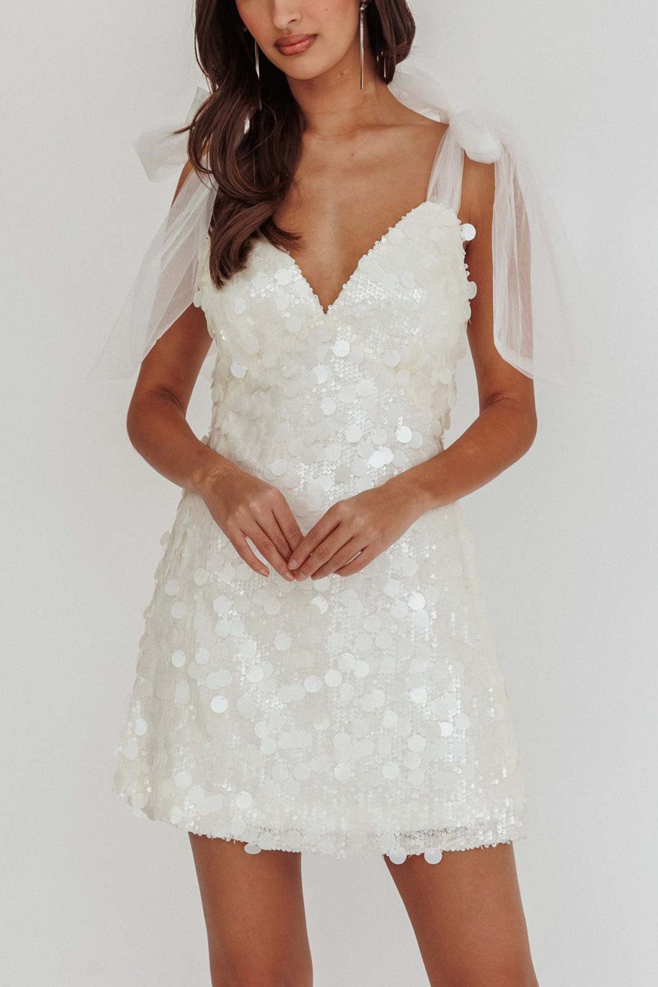 Tie up Low Cut Sequin Mini Dress