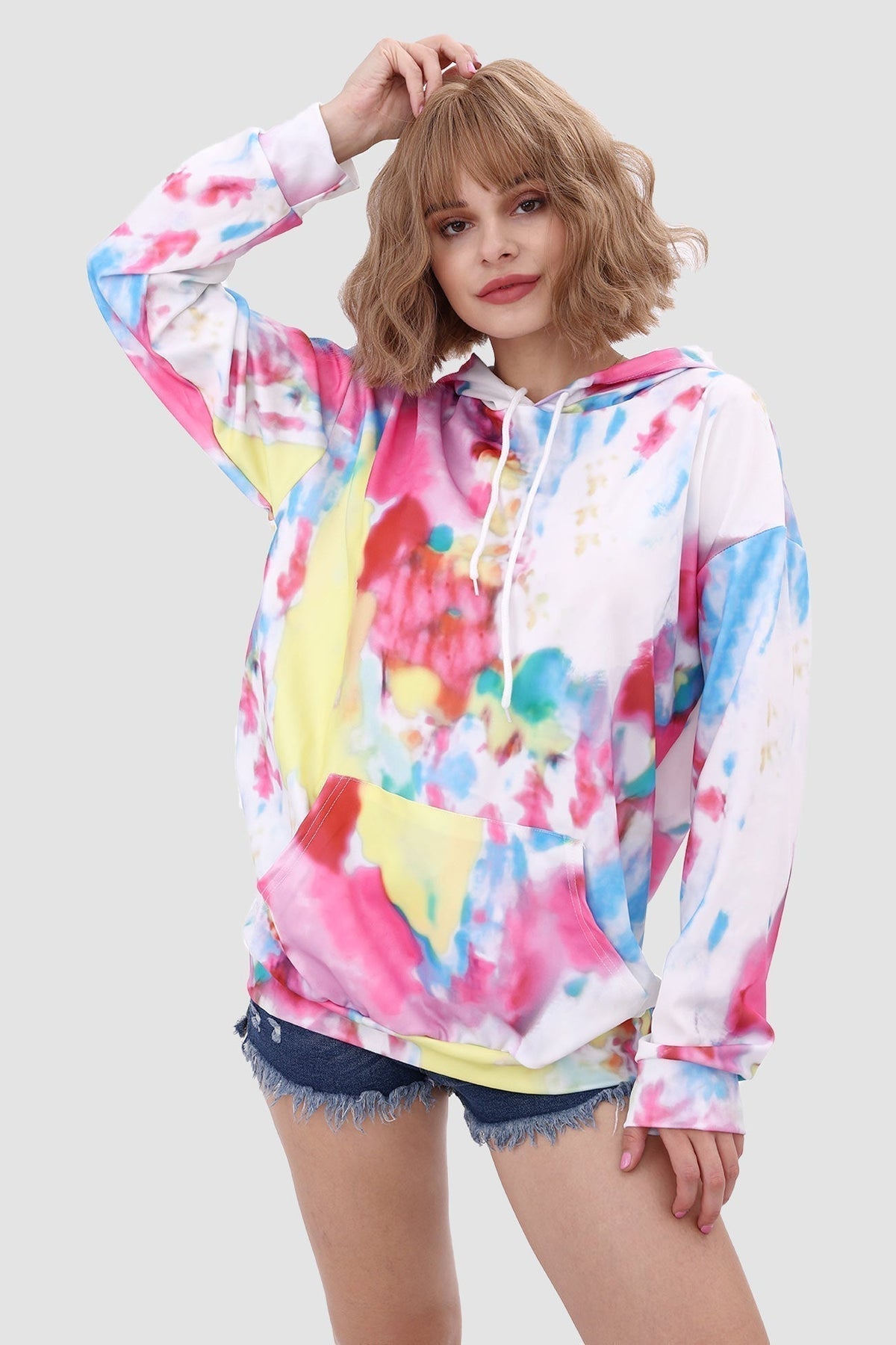 Tie Dye Drawstring Hooded Kangaroo Pocket Oversized Sweatshirt
