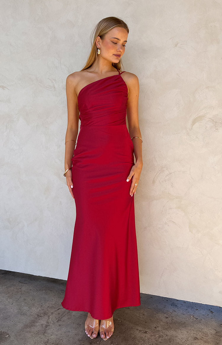 Satin One Shoulder Ruched Bodice Formal Maxi Dress 7